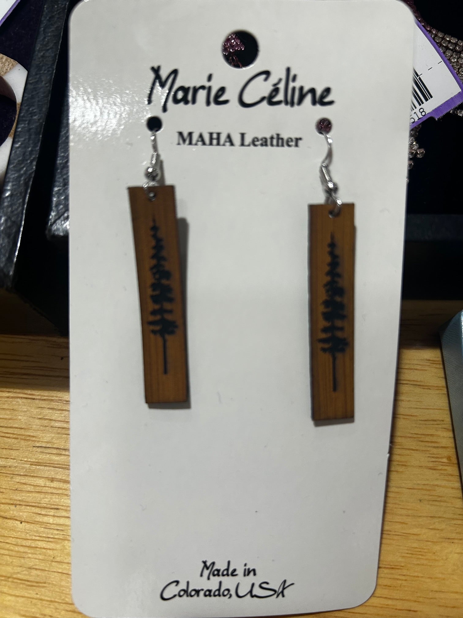Brown Marie Celine Leather Earrings, OS
