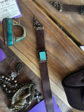 Brown No Brand Label Leather and Turq Bracelet, OS