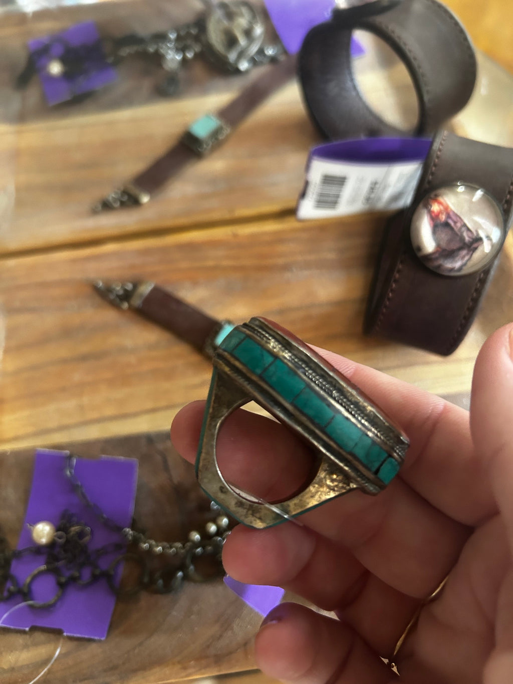 Multi No Brand Label Antique Ring: Carnelian and Turquoise, OS