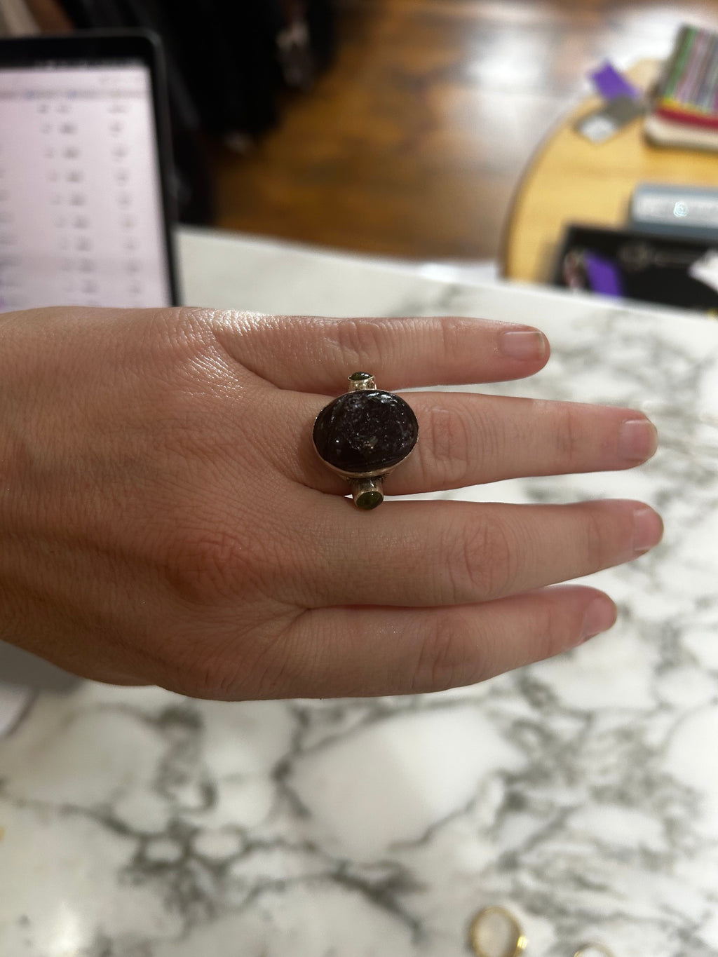 Sterling Silver No Brand Label 925  Natural Stone Ring, OS