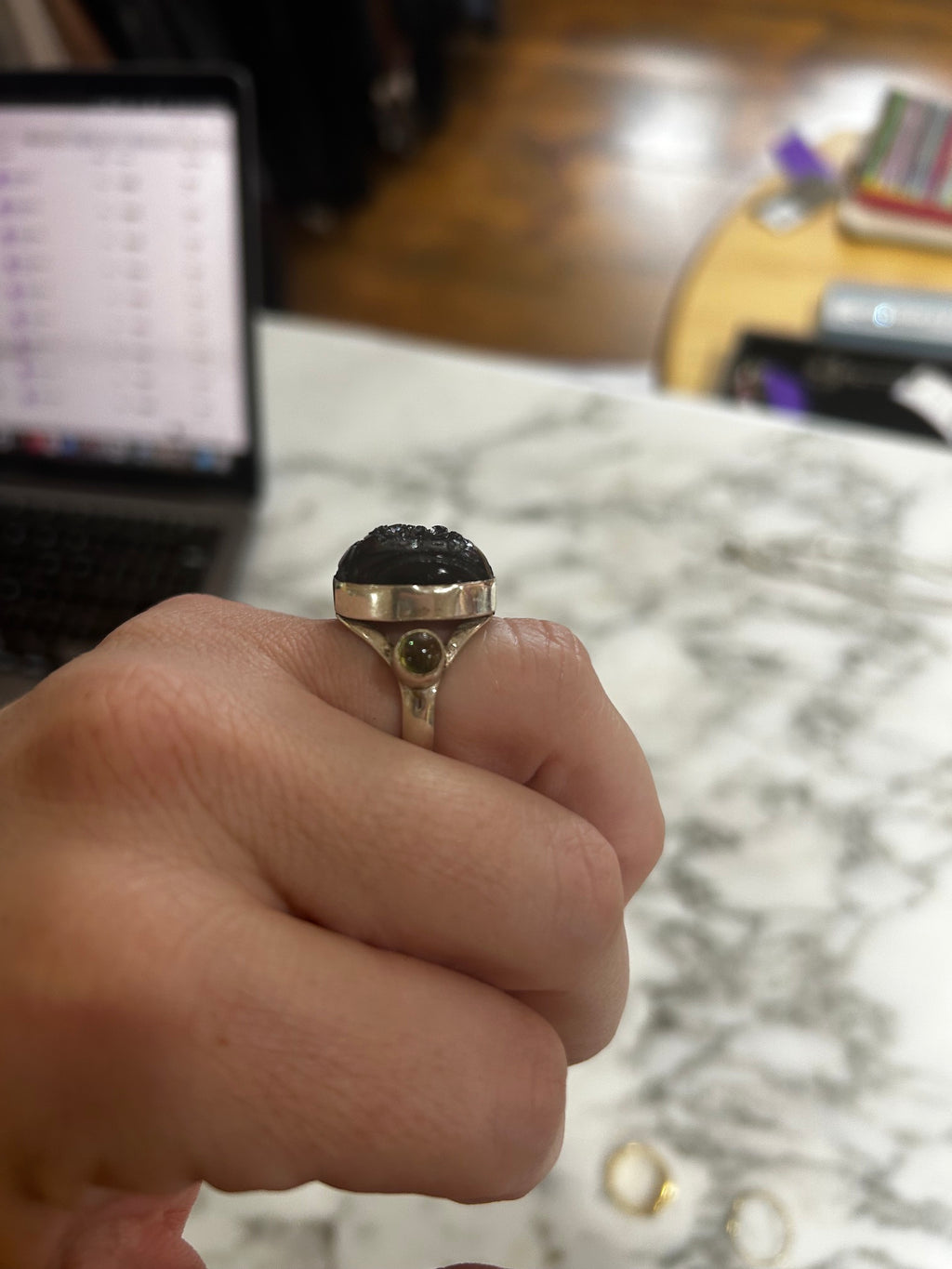 Sterling Silver No Brand Label 925  Natural Stone Ring, OS