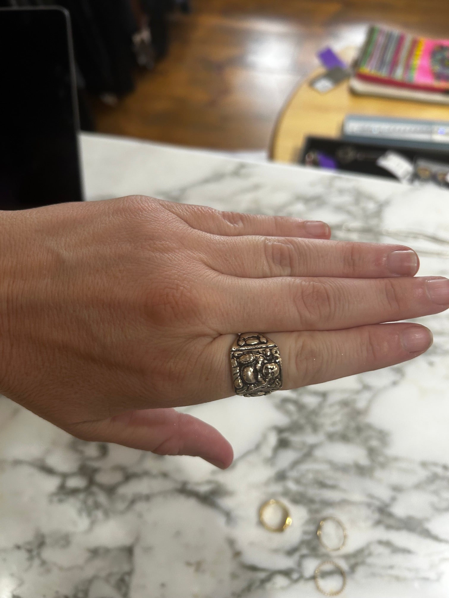 Silver No Brand Label Buddha Ring, 8