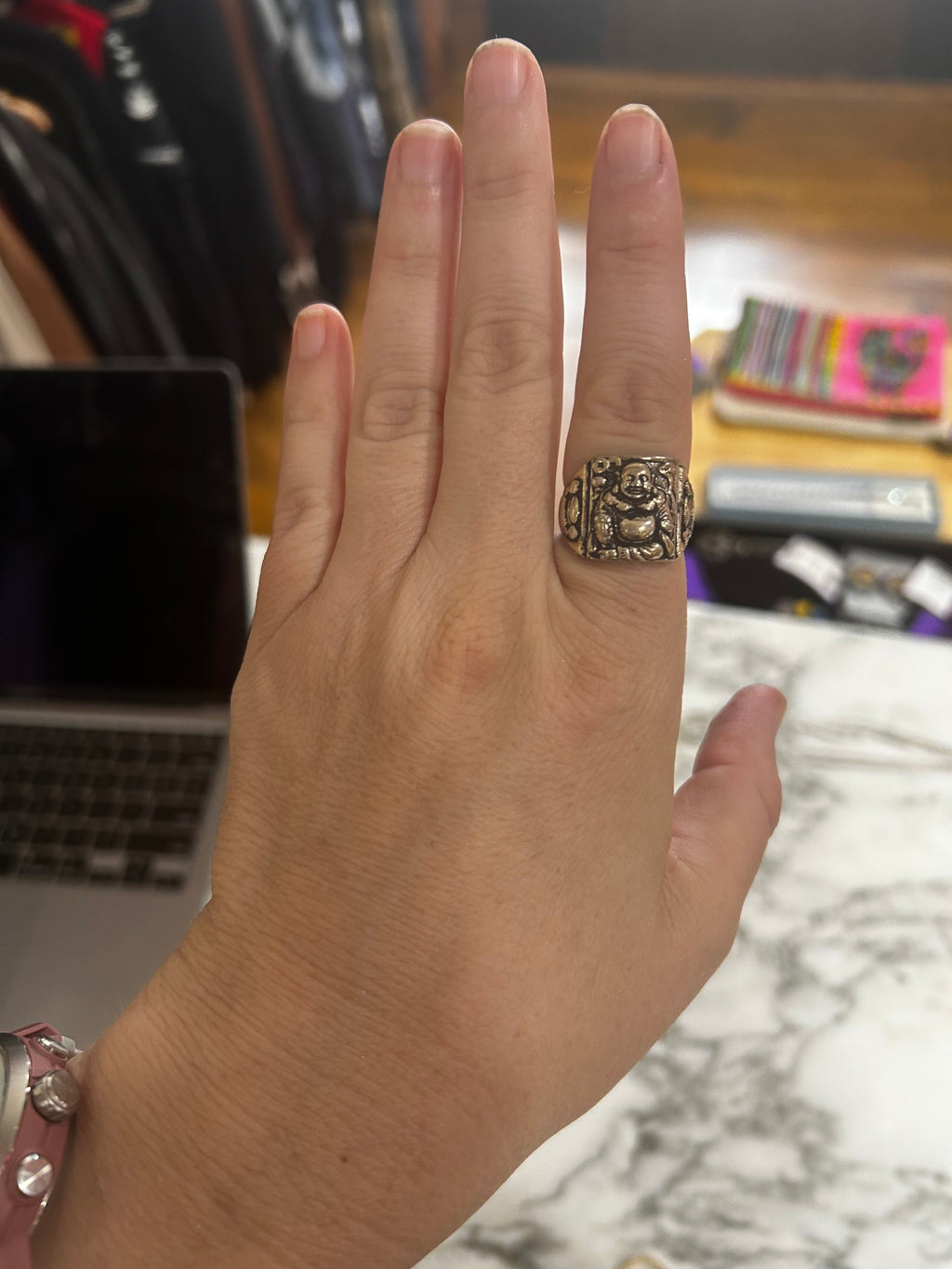 Silver No Brand Label Buddha Ring, 8