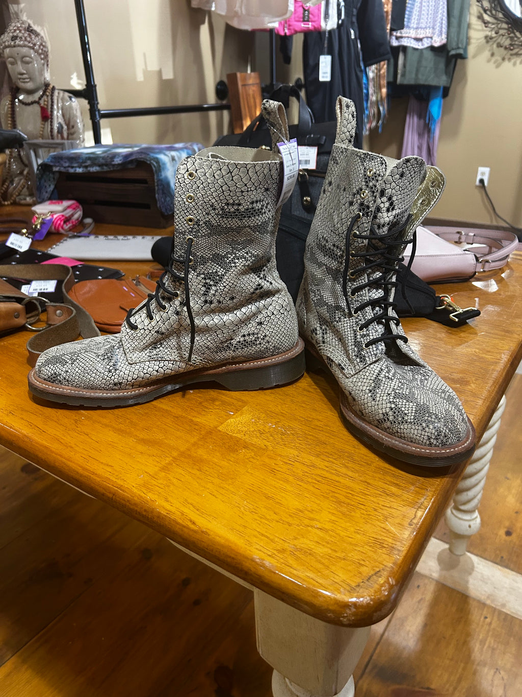 Made in England Dr. Martens $450 Python Amazzonia Boots, 10