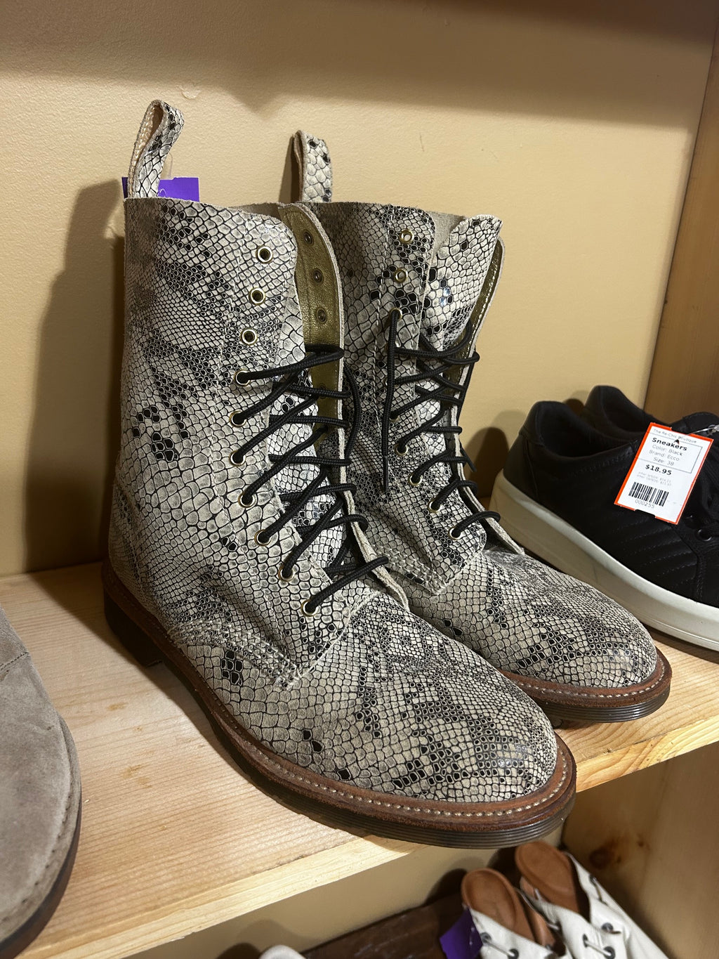 Made in England Dr. Martens $450 Python Amazzonia Boots, 10