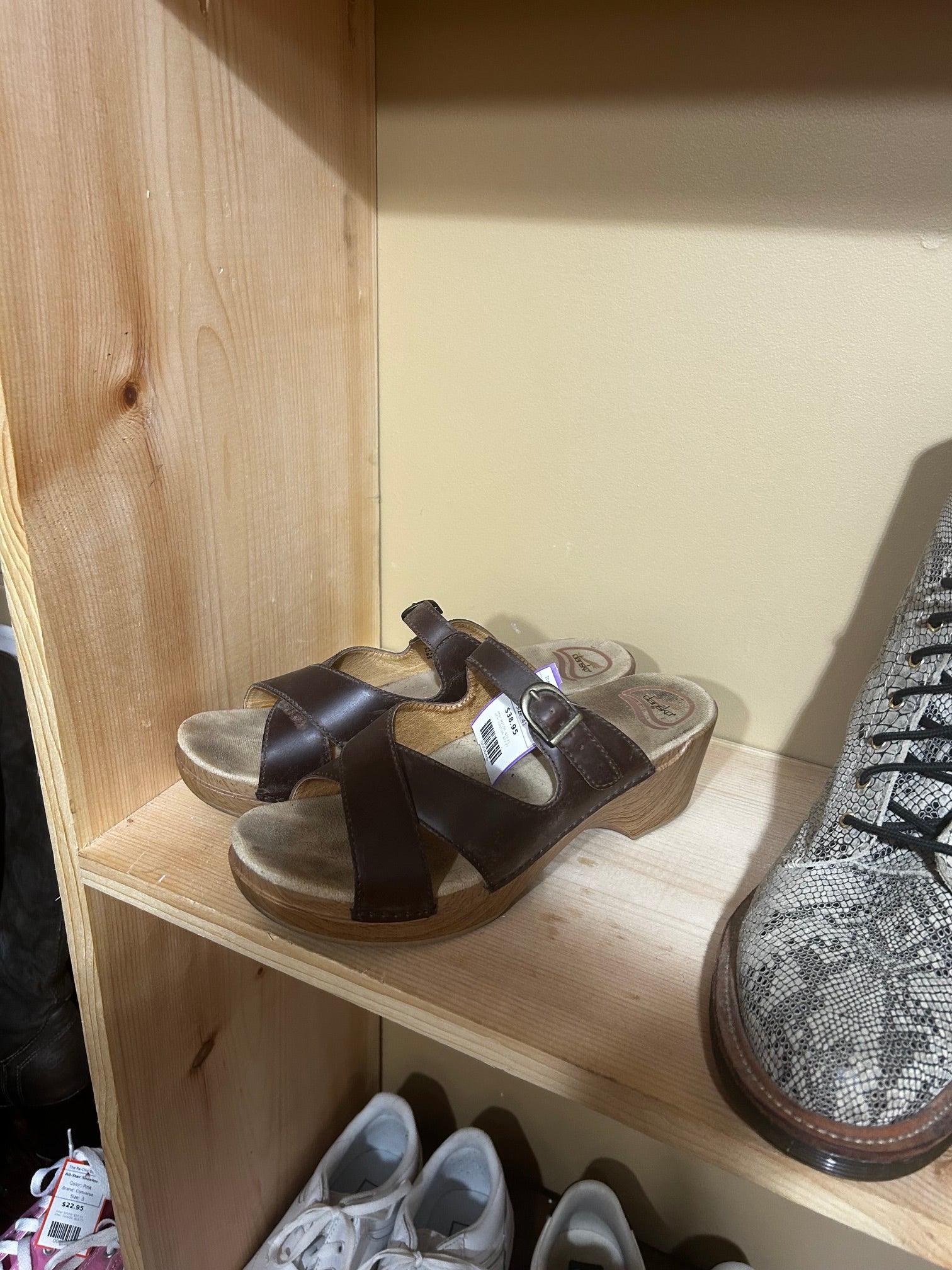 Brown Dansko Leather Cross-Strap Sandals, 41