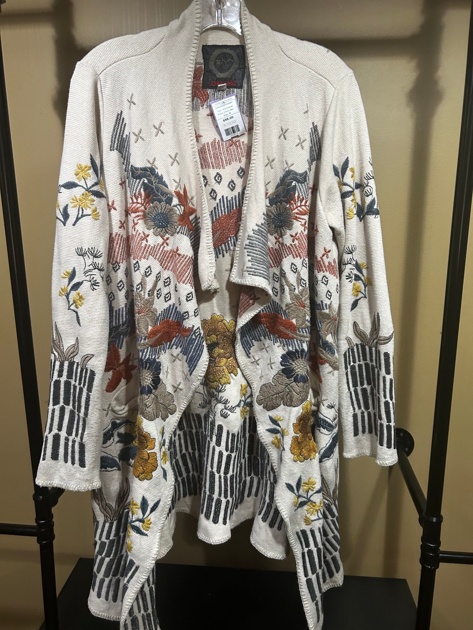 Embriodered Johnny Was Sarina Wrap Cardigan , M