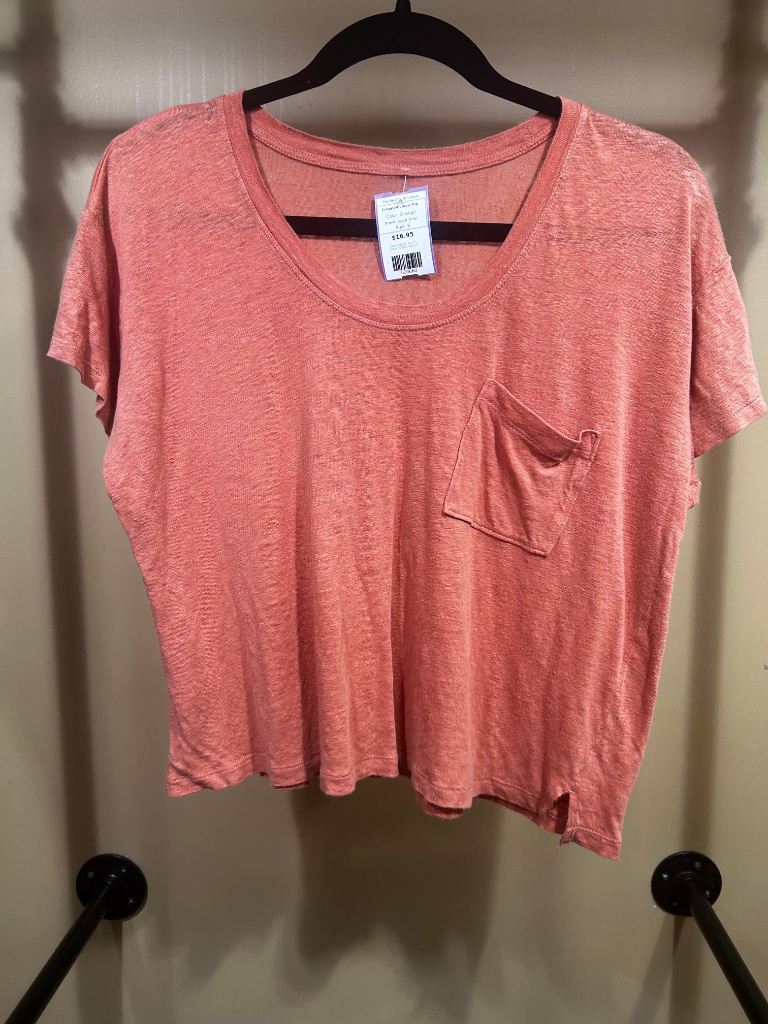Orange Lou & Gray Cropped Linen Top, S