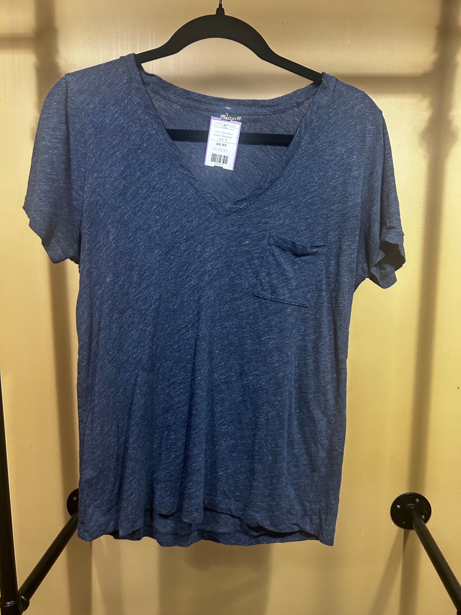 Dark Blue Madewell 100% Cotton V-Neck T-shirt, M
