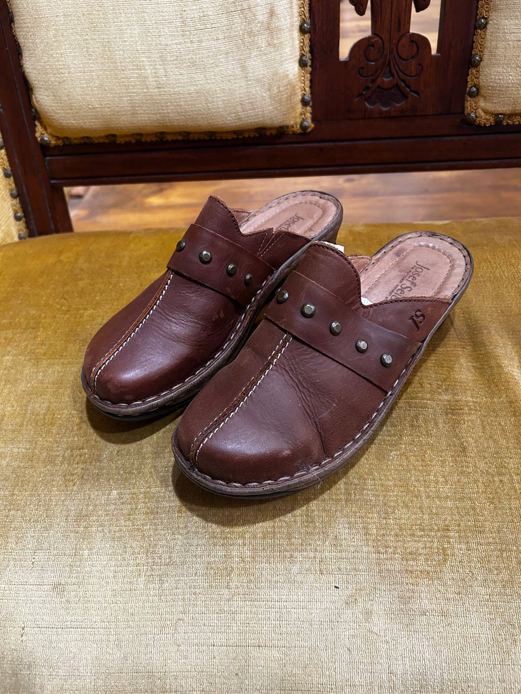 Brown Josef Seibel Leather Clogs, 40