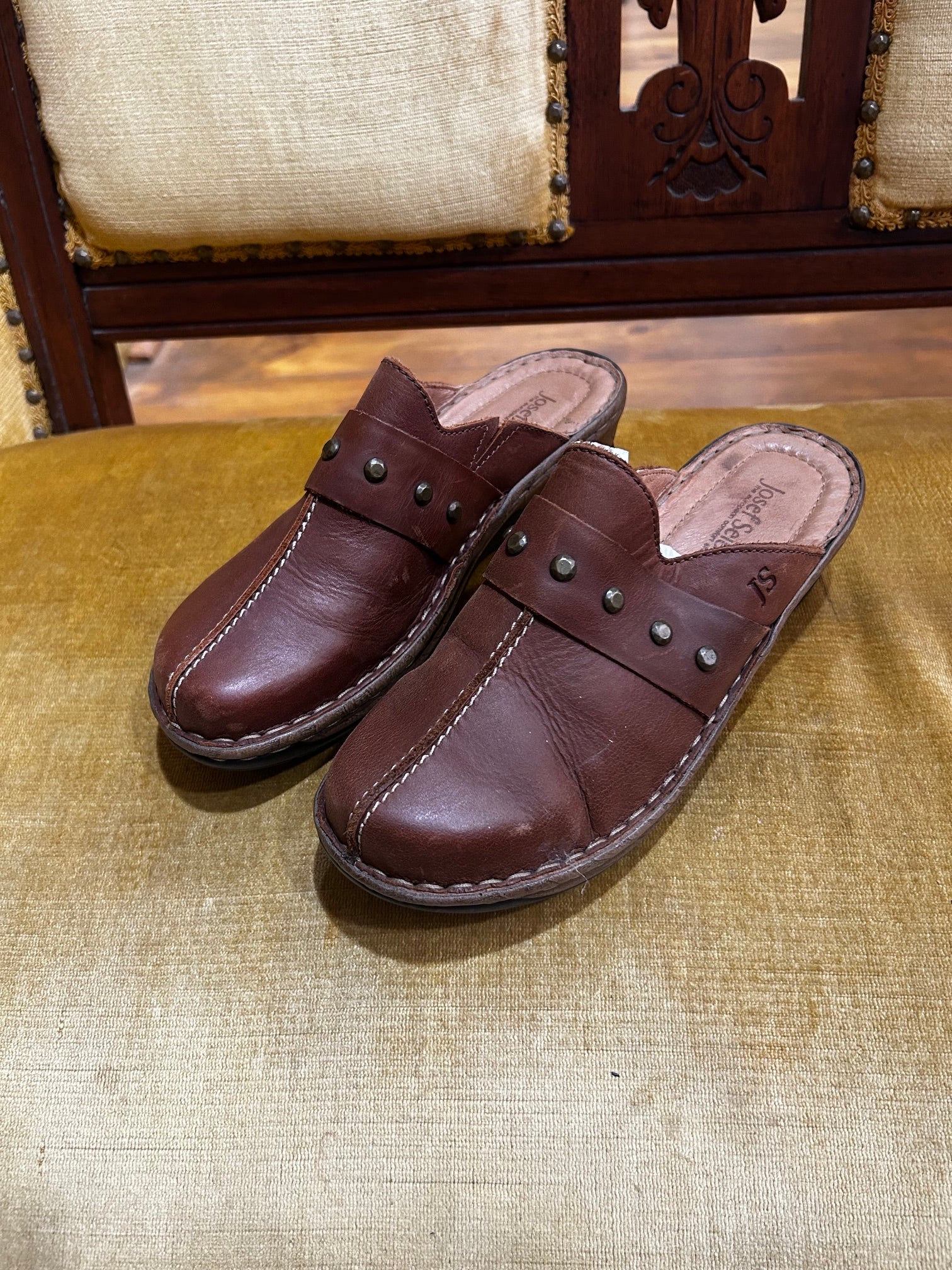 Brown Josef Seibel Leather Clogs, 40