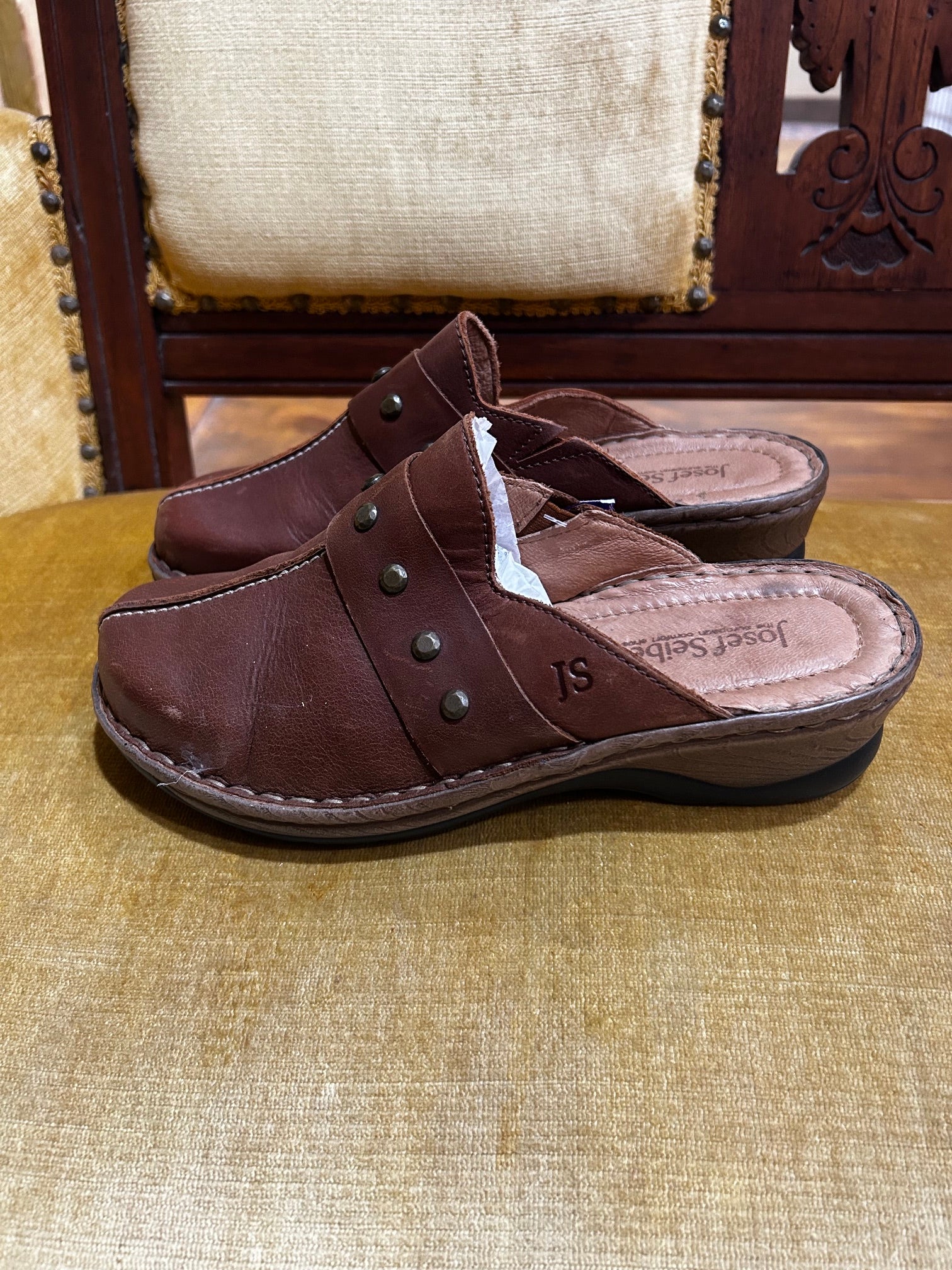 Brown Josef Seibel Leather Clogs, 40