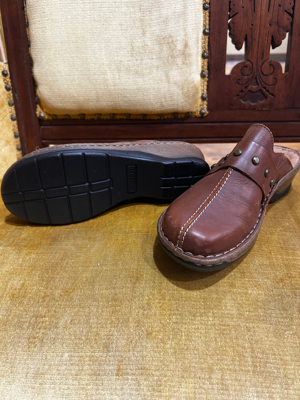 Brown Josef Seibel Leather Clogs, 40