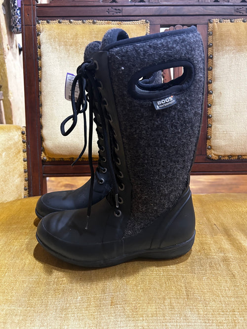 Black and Gray Bogs Tall Wool Boots, 7