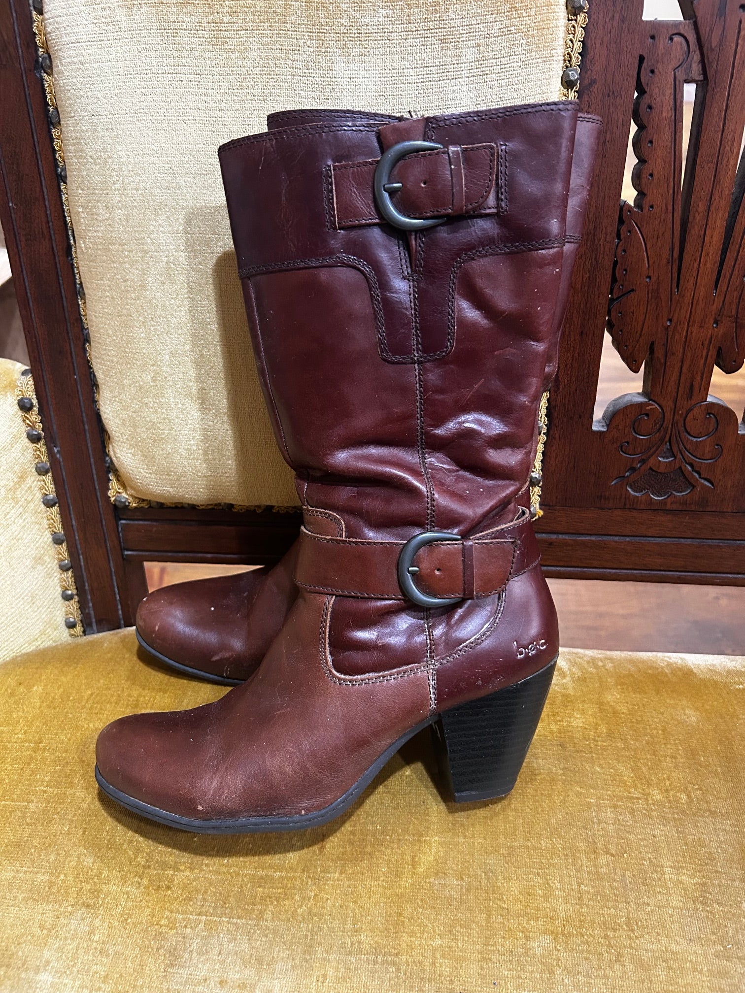Brown BOC Leather Mid-Calf Boots, 40.5
