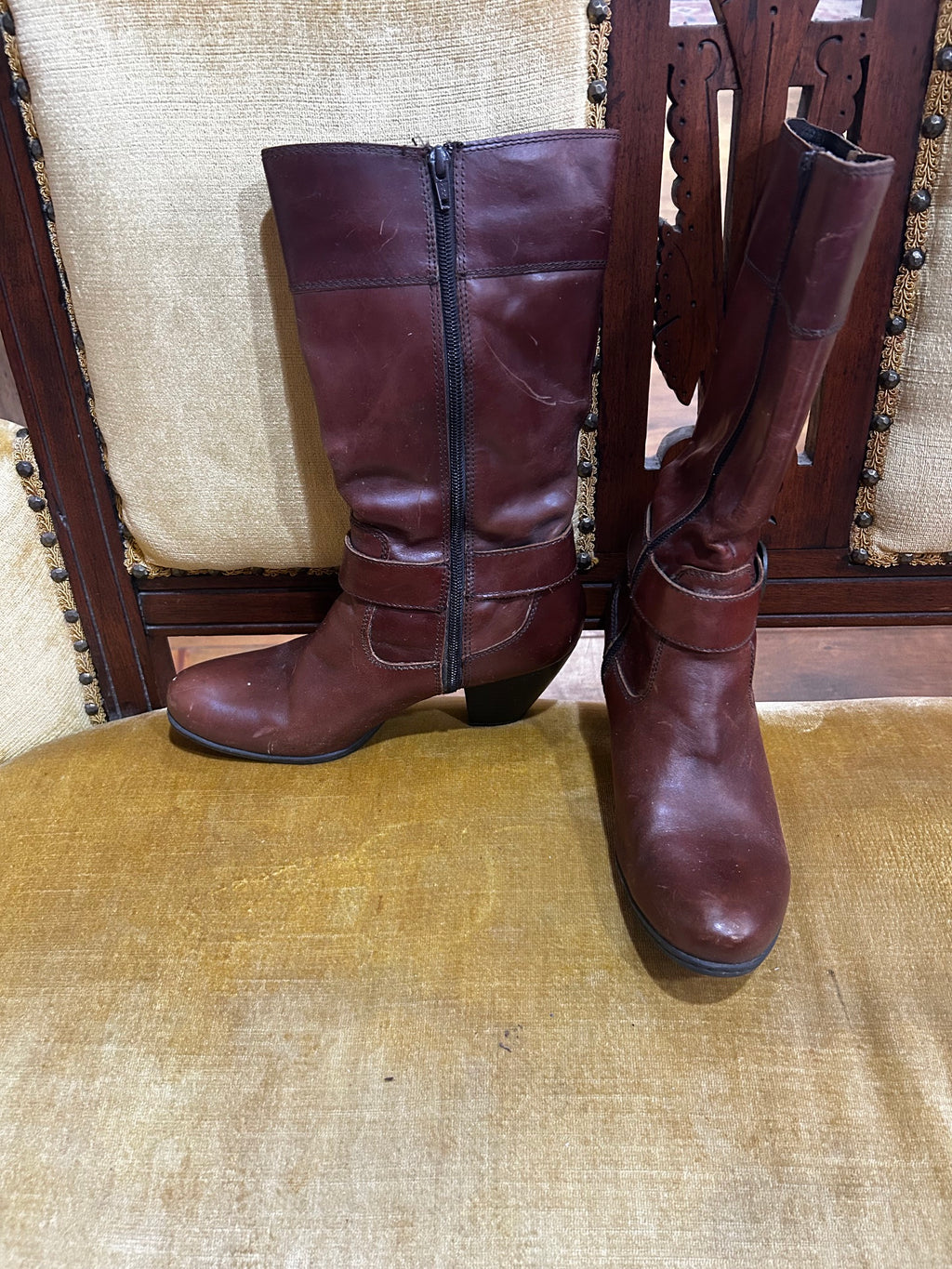 Brown BOC Leather Mid-Calf Boots, 40.5