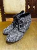 Gray Snakeskin Toms Wedge Booties, 9.5