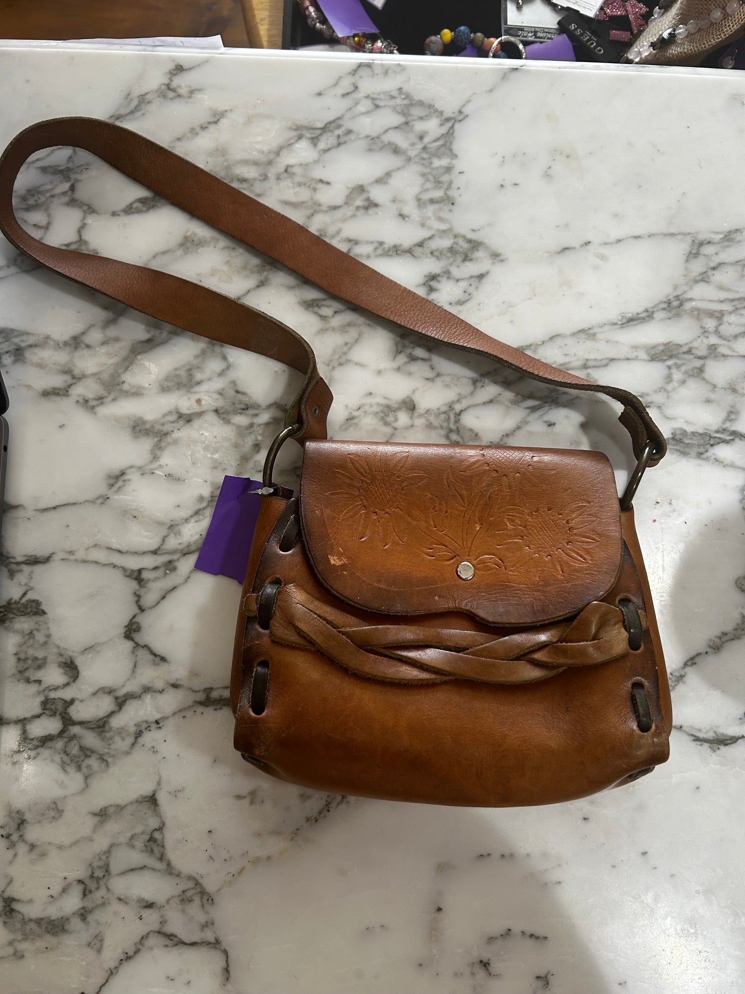 Brown No Brand Label Vintage Leather Bag, OS