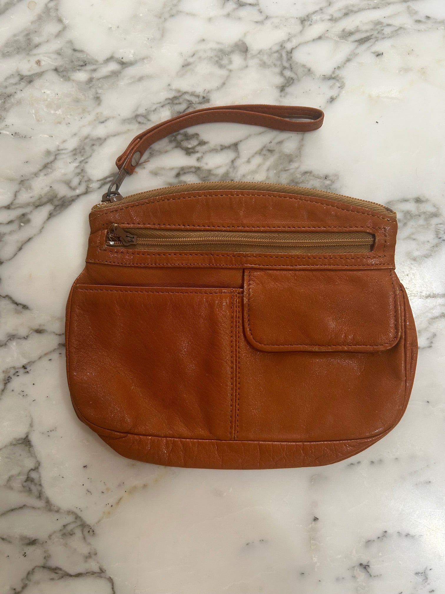 Brown No Brand Label Vintage Leather Wristlet, OS