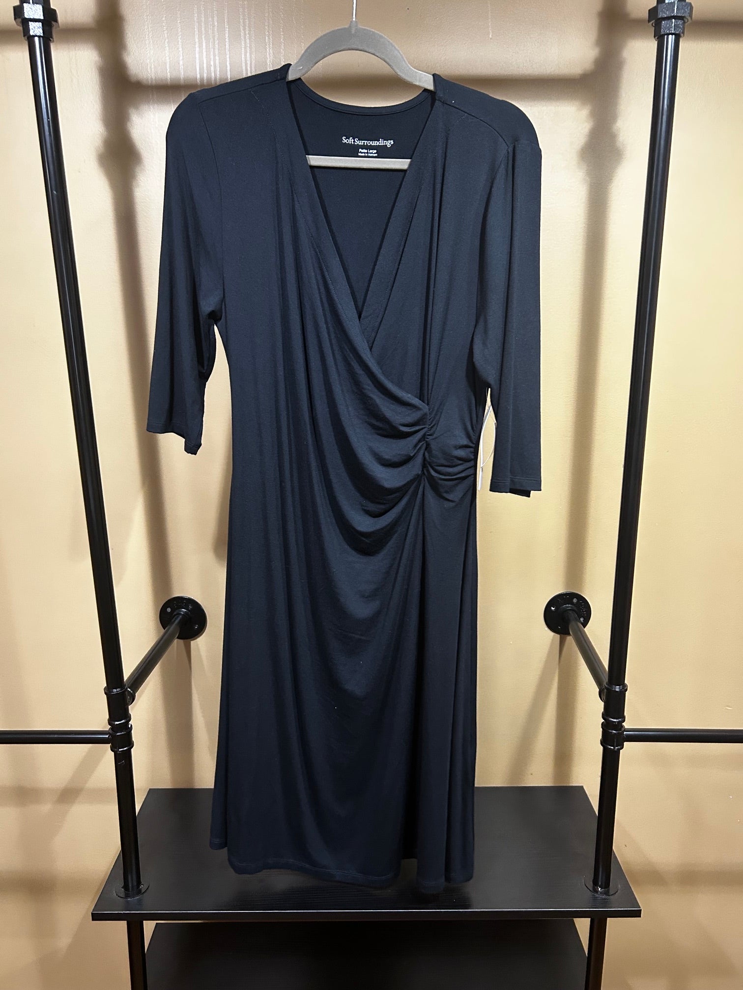 Black Soft Surroundings Faux Wrap Dress, L