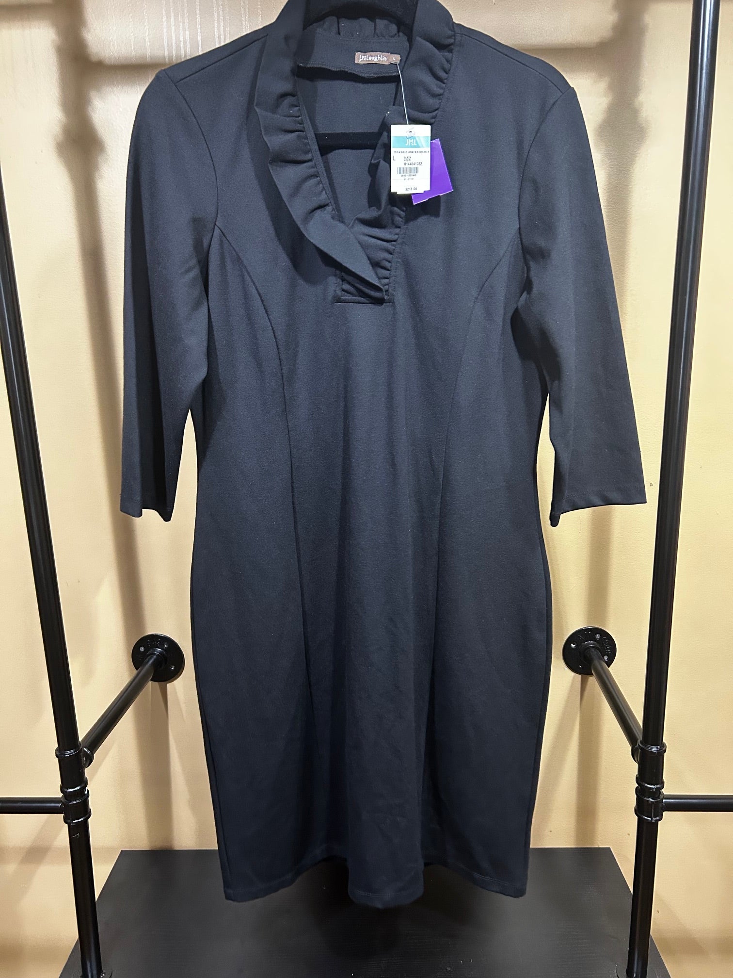 Black J. McLaughlin NWT $218 Ruffle Neck Dress, L