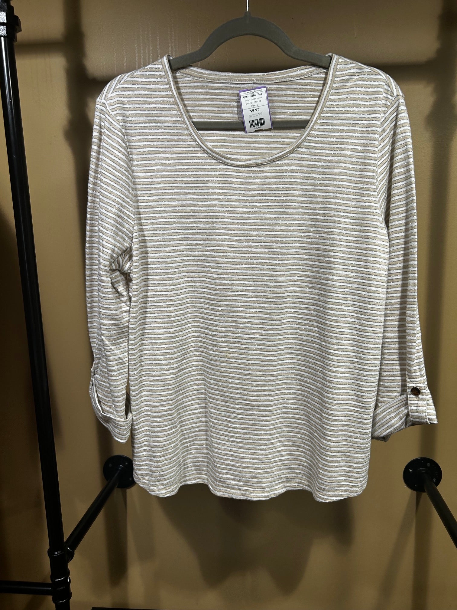 Gold Striped Chicos Ultimate Tee, L