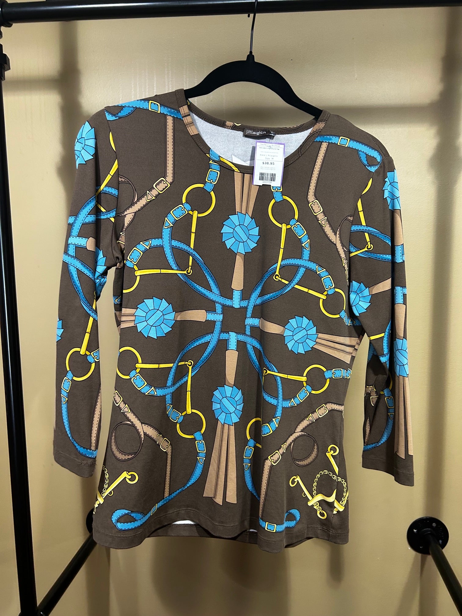 Equestrian Bridle Print J. McLaughlin Horsebit Signature Top $178, M