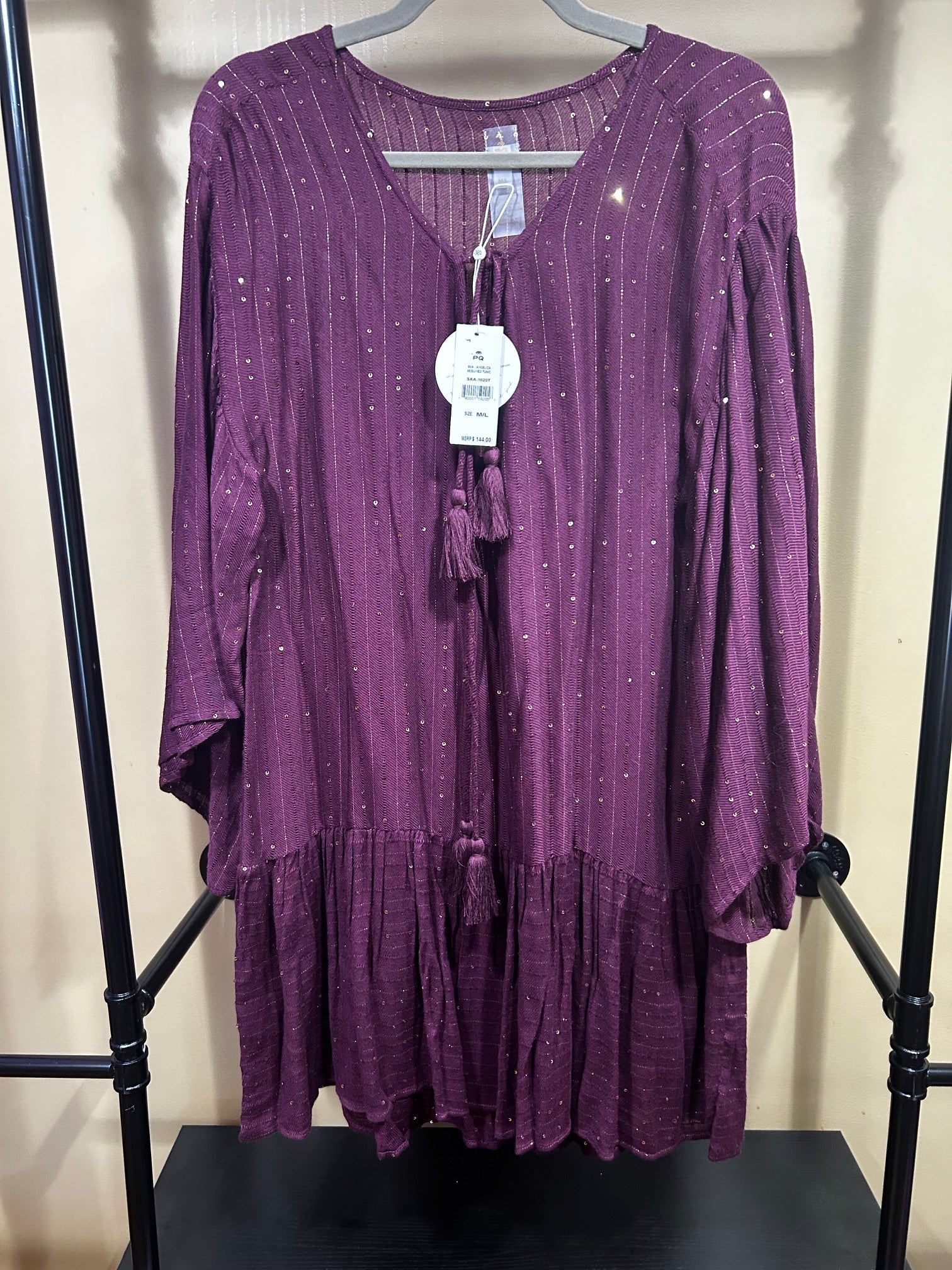 Burgundy PQ Swim NWT $144 Angelica Sequin Tunic, M/L