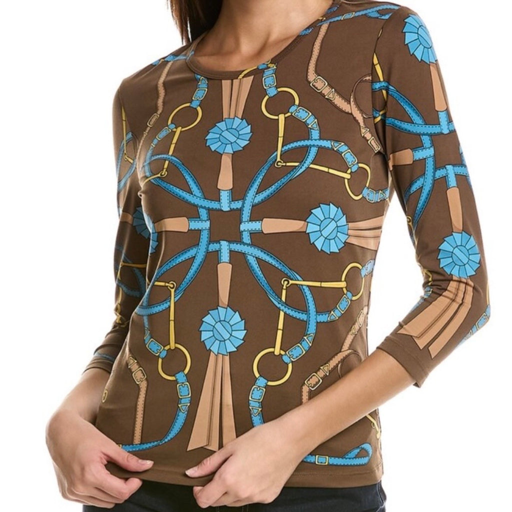 Equestrian Bridle Print J. McLaughlin Horsebit Signature Top $178, M