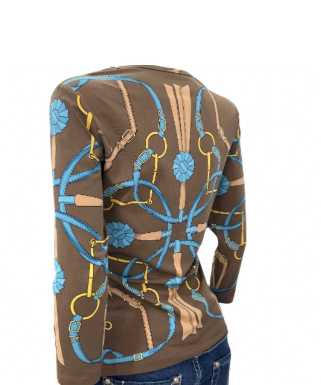 Equestrian Bridle Print J. McLaughlin Horsebit Signature Top $178, M