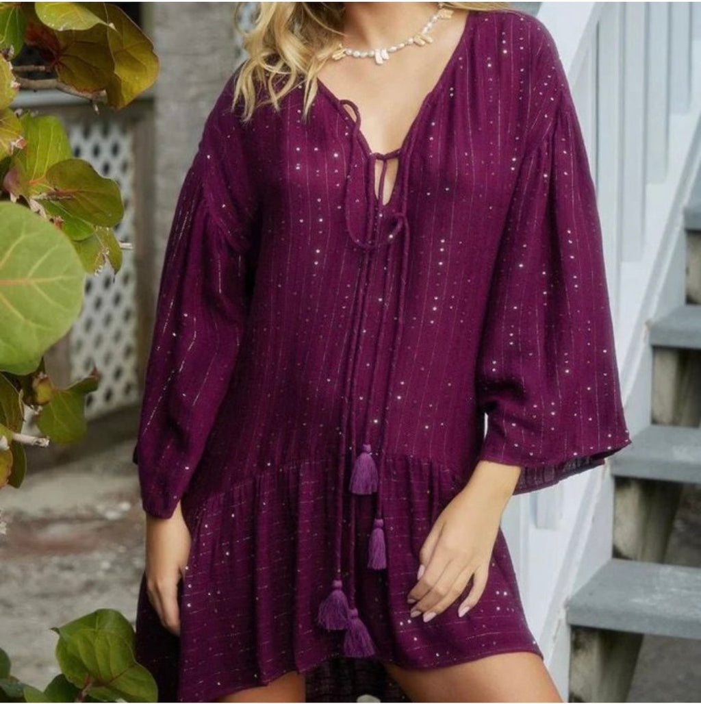 Burgundy PQ Swim NWT $144 Angelica Sequin Tunic, M/L
