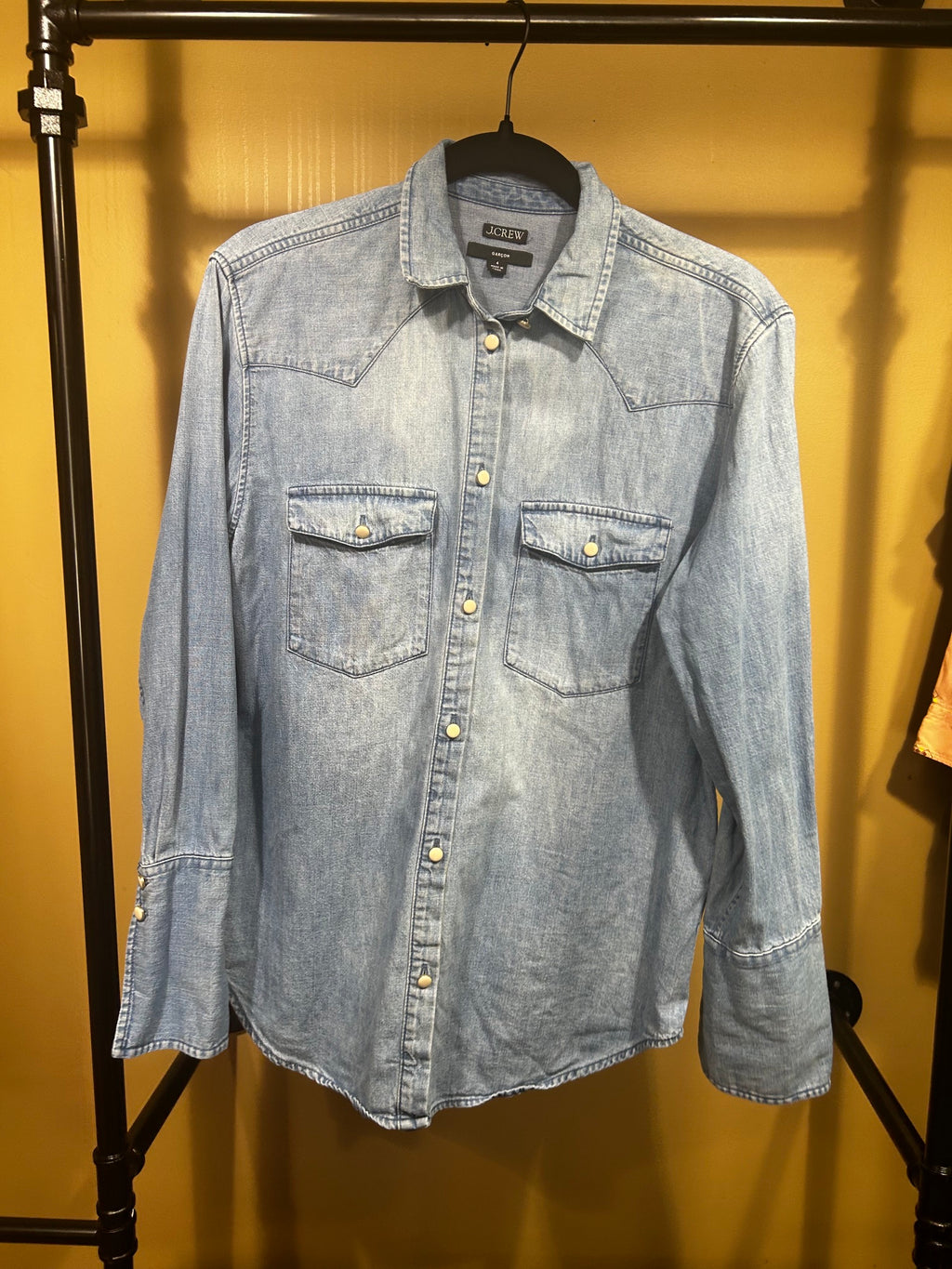 Blue J.Crew 100% Cotton Western Denim Shirt, 4