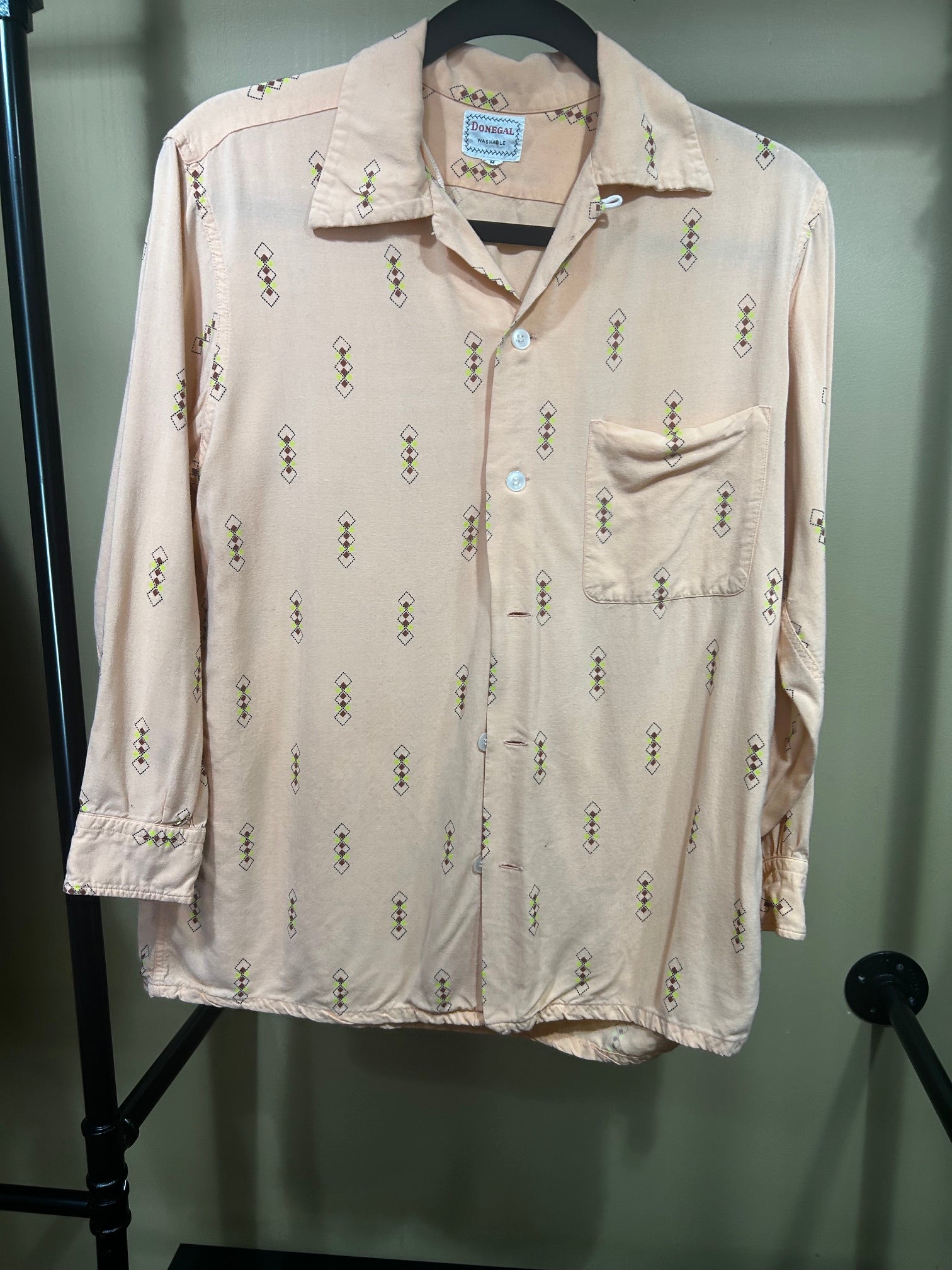 Orange Donegal AS-IS Geometric Button Down Shirt, S
