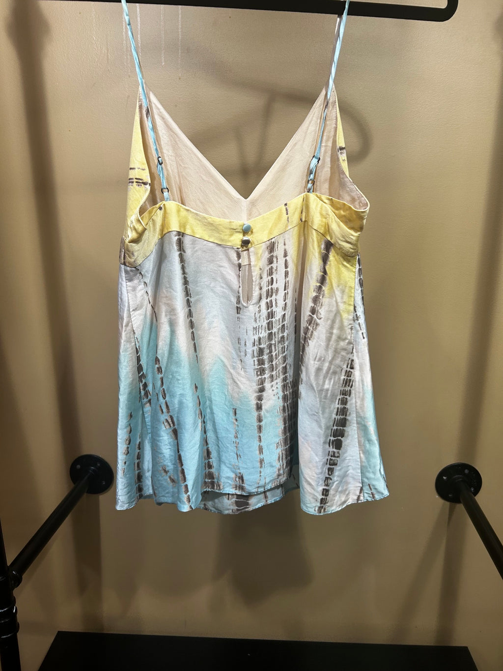 Blue and Yellow Print BCBG 100% Silk Cami Top, S