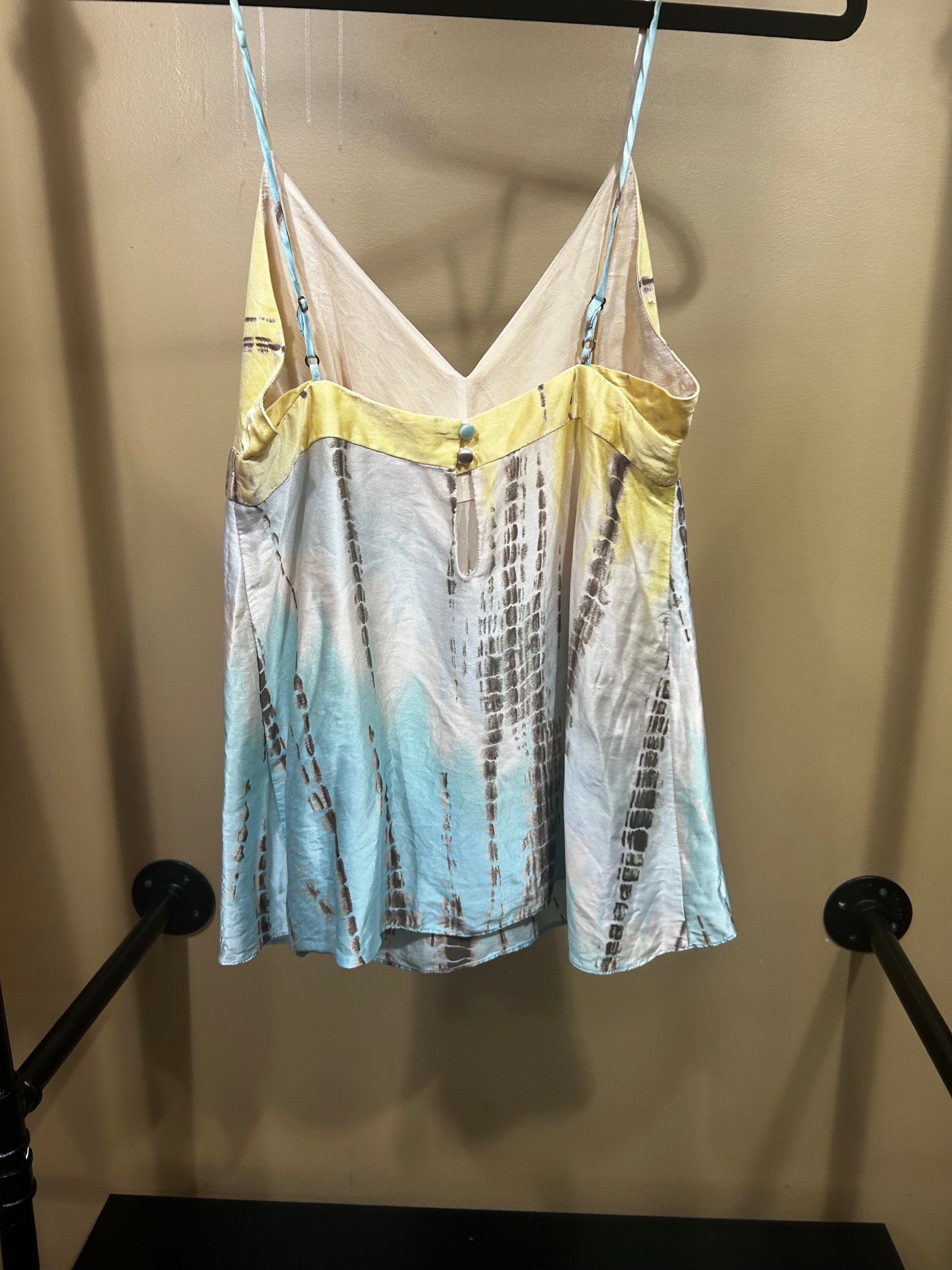 Blue and Yellow Print BCBG 100% Silk Cami Top, S