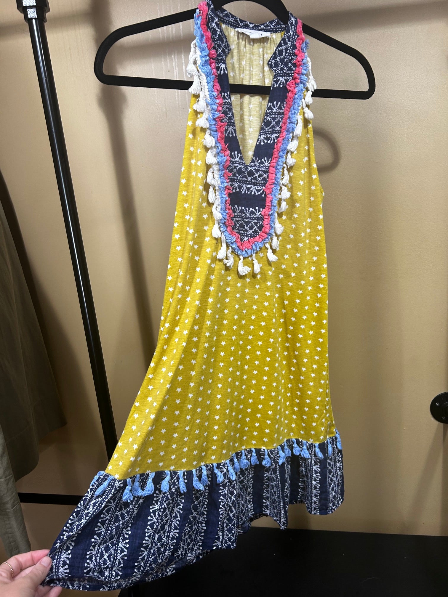 Blue and Yellow THML Tassel Dress, XS