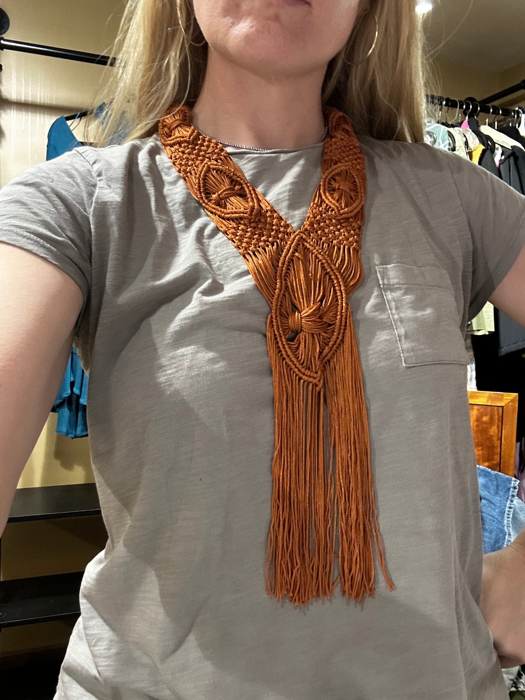 Burnt Orange Freedom Macrame Art Deco Necklace, OS