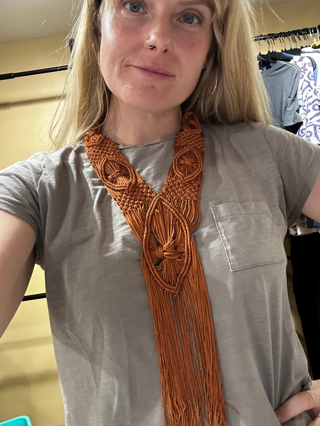 Burnt Orange Freedom Macrame Art Deco Necklace, OS