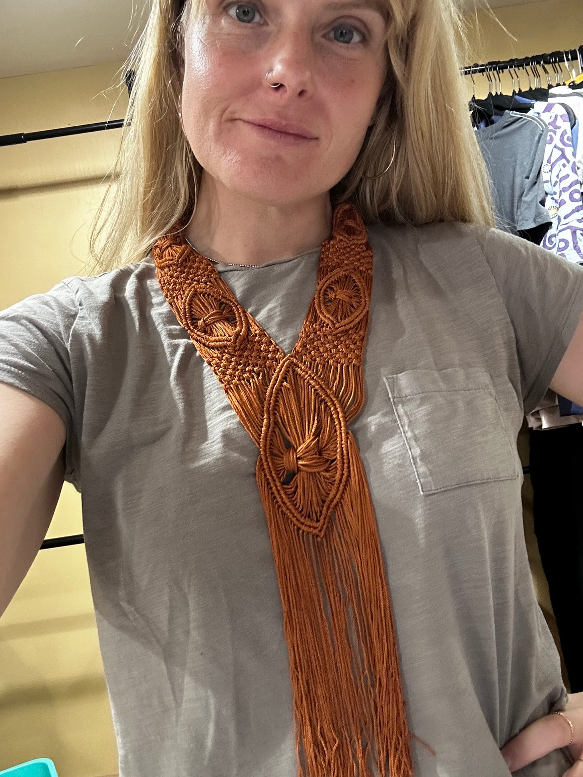 Burnt Orange Freedom Macrame Art Deco Necklace, OS