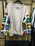 Tan Emerge Sweatshirt with Granny Square Sleeves, L/XL
