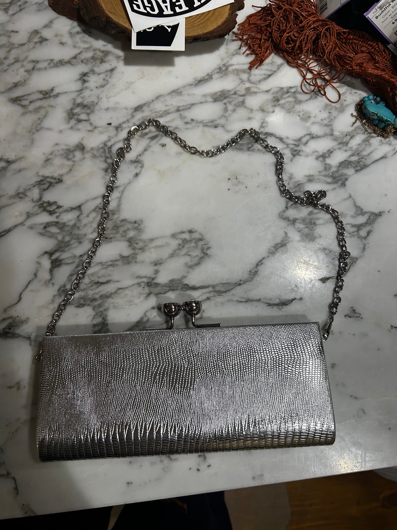 Silver Aldo Metallic Clutch, OS