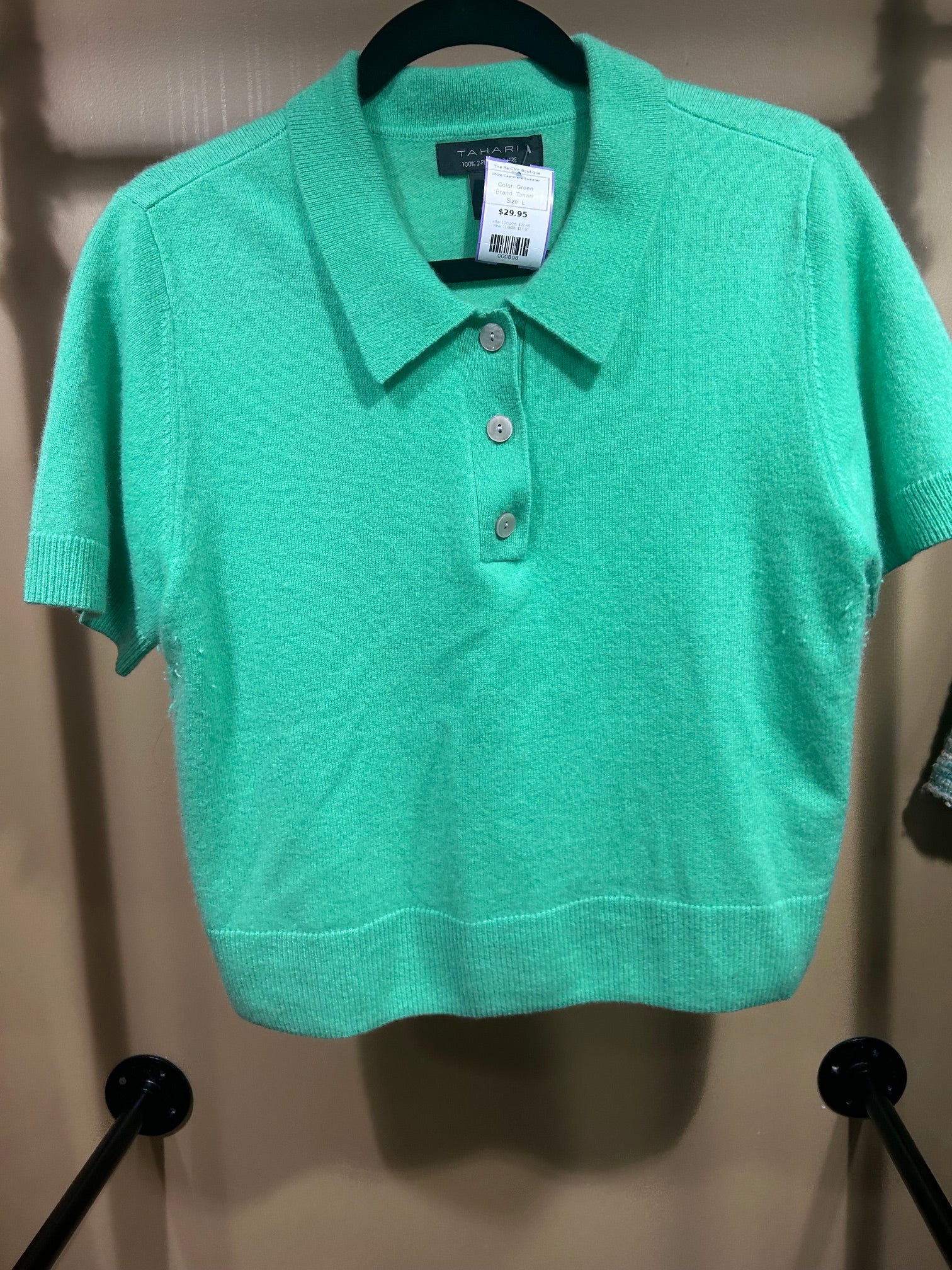 Green Tahari 100% Cashmere Sweater, L