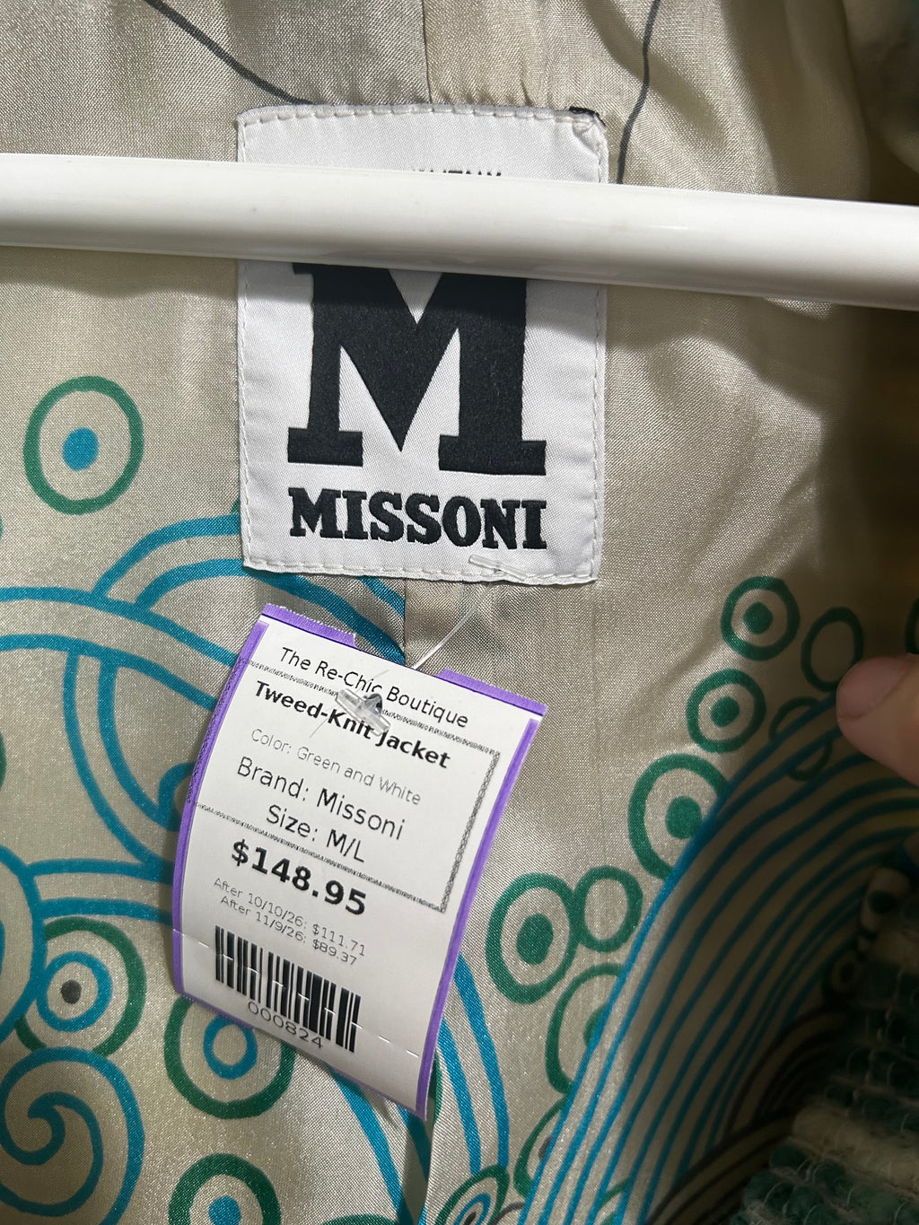 Green and White Missoni Tweed-Knit Jacket, M/L