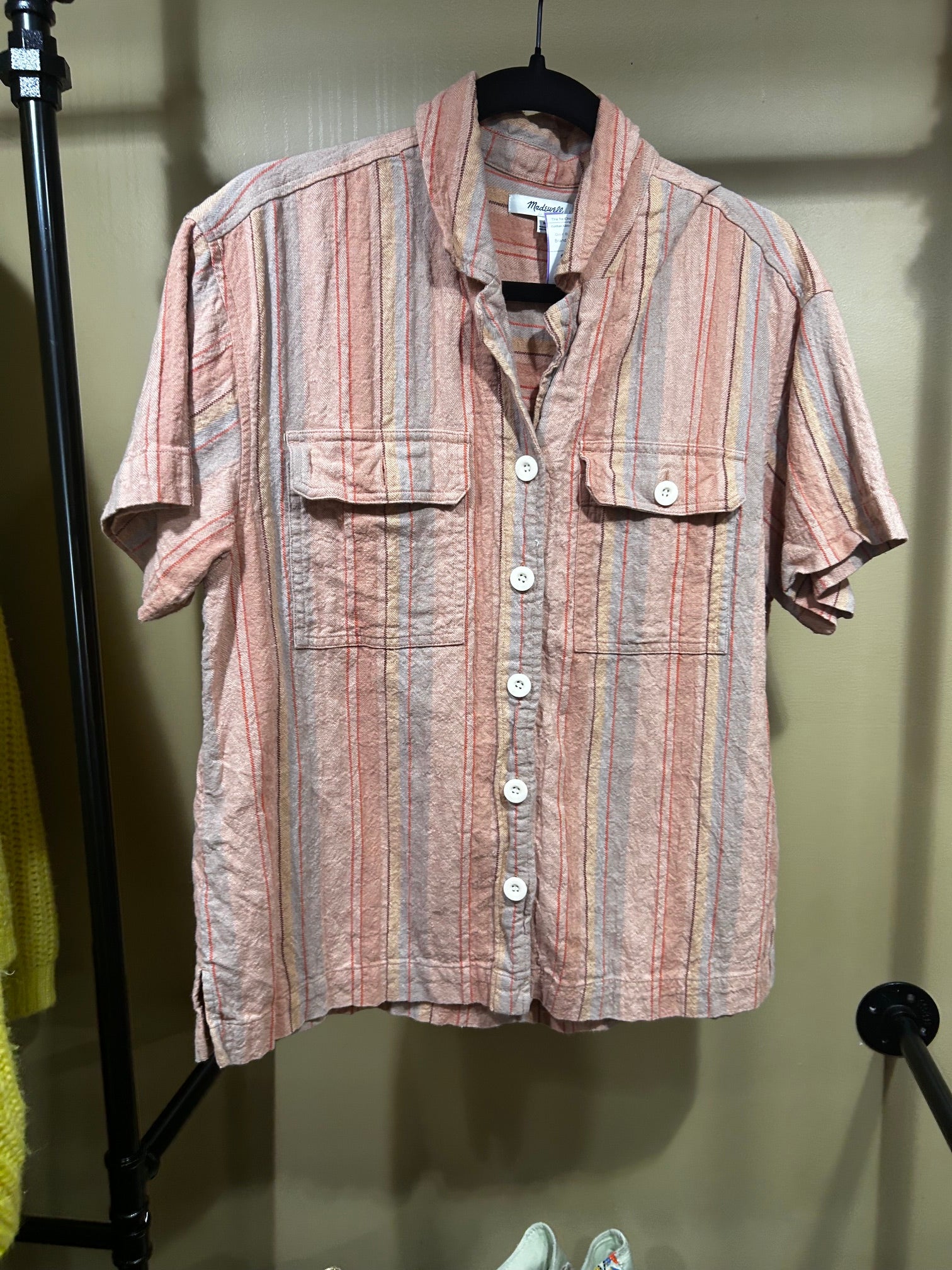 Orange Striped Madewell Cotton/Linen Blend Top, M