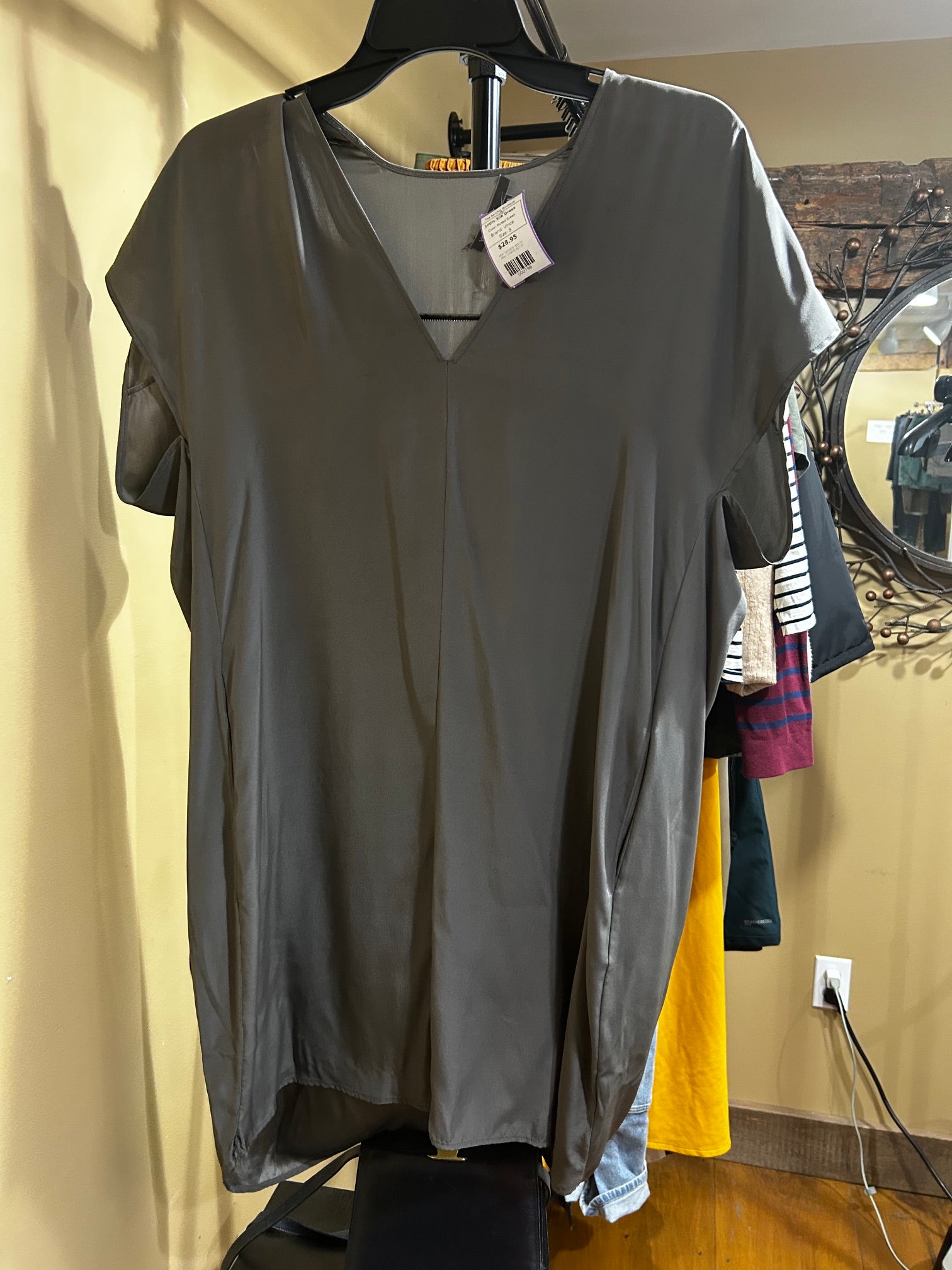 Muted Green Vince 100% Silk Dress, S