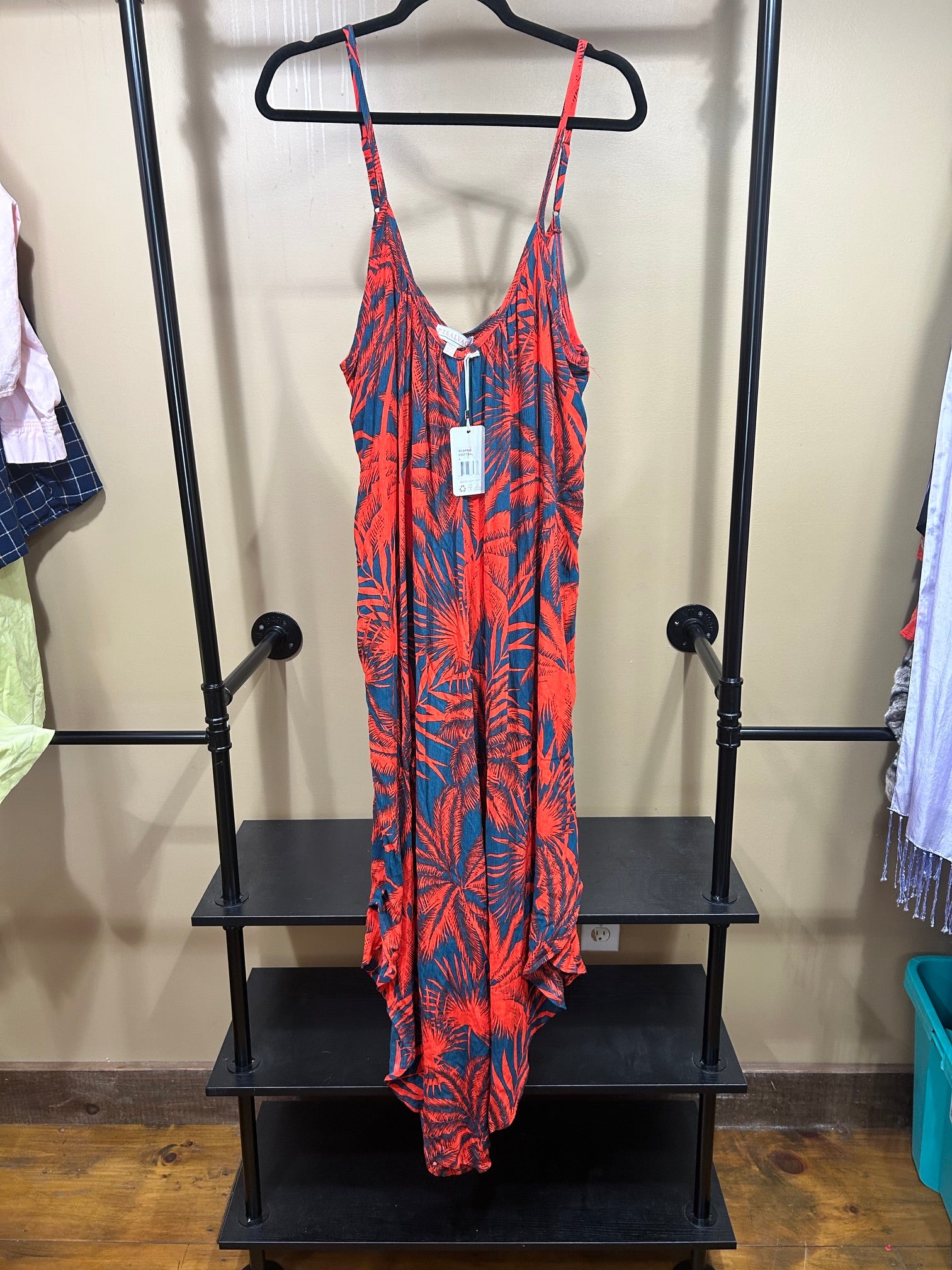 Red Print P.J. Salvage NWT 100% Rayon Romper, L