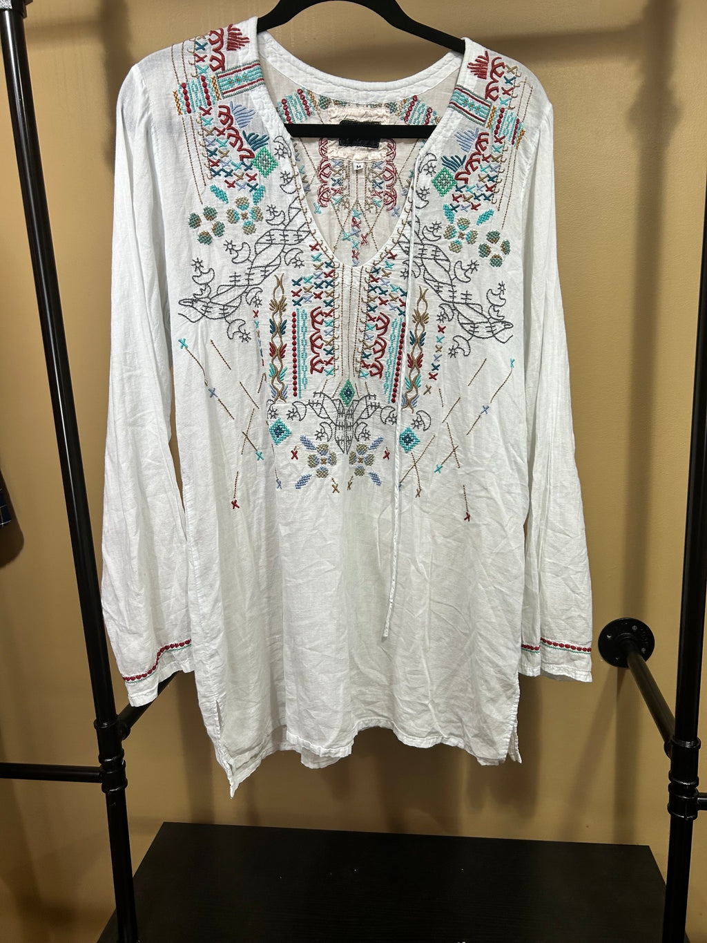 White Biya By Johnny Was Embroidered Tunic, M