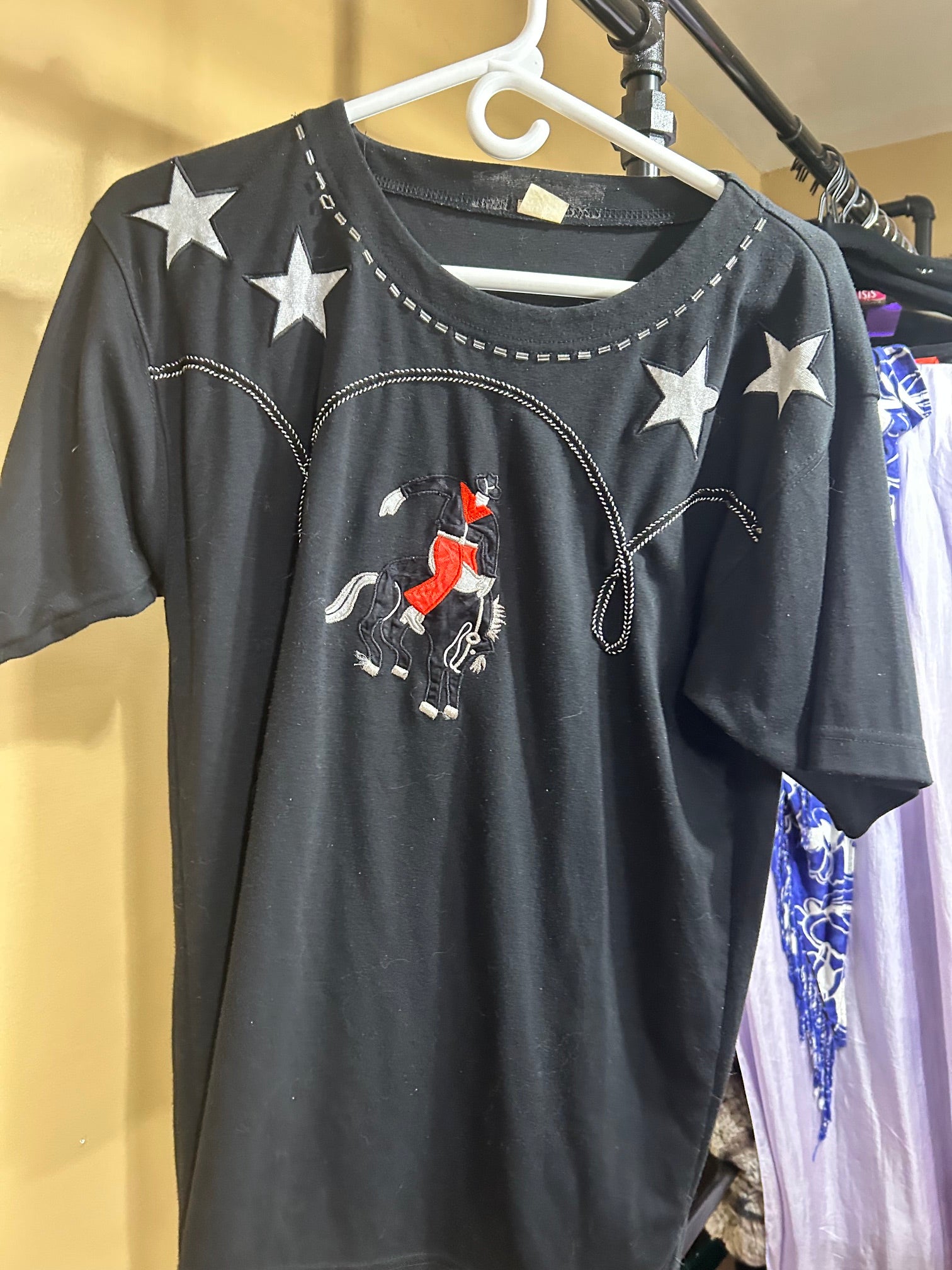 Black No Brand Label Vintage Cowboy Shirt, M