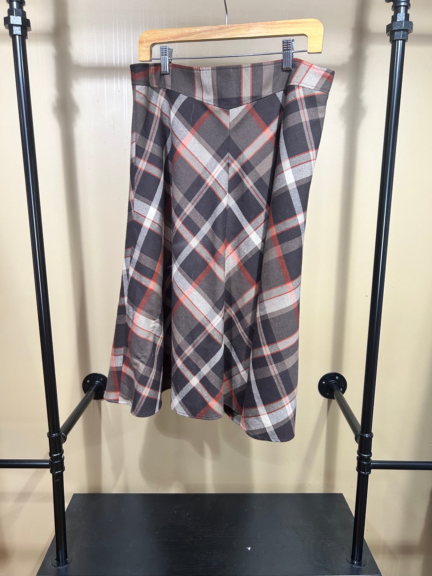 Brown Print Jones & Co Vintage Wool Plaid A-Line Skirt, 12
