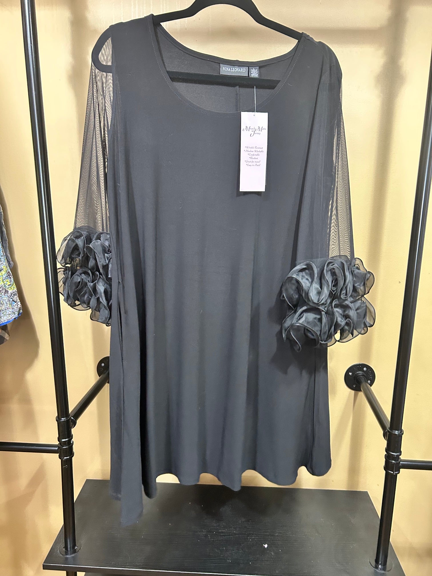 Black Nina Leonard NWT Matte Jersey Dress, L